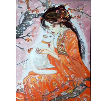 原畫 Girl with Cat 繪畫藝術 原創藝術 油畫 布面油畫