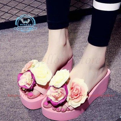 ビーチサンダル レディース 厚底 花柄 厚底美脚 フラワーサンダル 花 ビーチ サンダル バラ柄 通販 Lineポイント最大get Lineショッピング