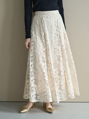 典雅花卉刺繡蕾絲設計魚尾裙(7A43L0L0600) - YECCA VECCA