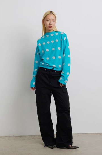 Rib-Knit Long- Sleeve Top 切割波點打底衫