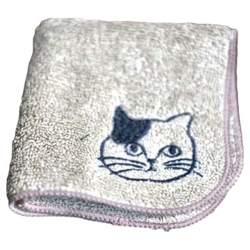 日本 松尾美雪 紗布巾 手帕 20x20cm 正面100%棉  灰白賓士貓  1個
