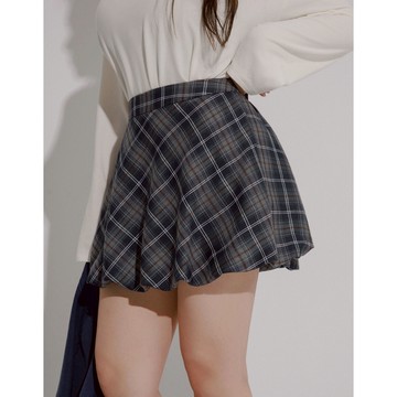 AIR SPACE PLUS 復古格紋花苞短裙(深藍/咖啡) 女裝 現貨 大尺碼 中大尺碼