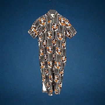 二手 古董訂製 深咖啡 雛菊格紋繡花 下擺小開岔 短袖旗袍 CA613