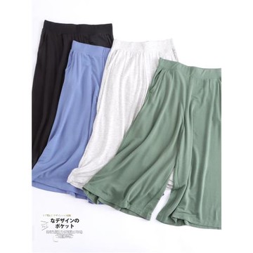 超柔軟細毛圈闊腿褲七分褲女春夏家居褲可外穿休閑褲彈力大薄款