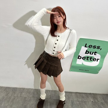 水貂毛短版上衣排釦-白【KT224724】