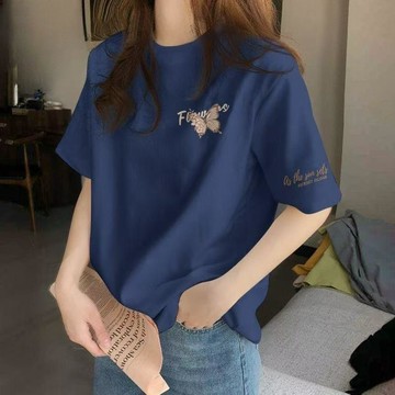 【台灣现貨】夏天上衣女 女生短袖 純棉T恤 圓領上衣 韓系女生短袖 ins風 百搭短袖 正肩短袖 棉質上衣 印花T恤女