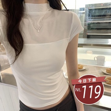 【台灣發貨】韓版黑色網紗微透短袖上衣 衣服 女裝 t恤 短袖t恤 上衣【T655】