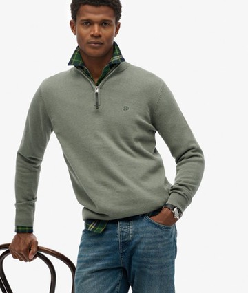 Superdry Men's Essentials Cotton Half Zip Jumper Green Size: Xxl
