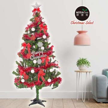 摩達客耶誕-4尺/4呎(120cm)特仕幸福型裝飾綠色聖誕樹+銀白熱情紅系配件+50燈LED燈暖白光*1(附控制器/本島免運費)