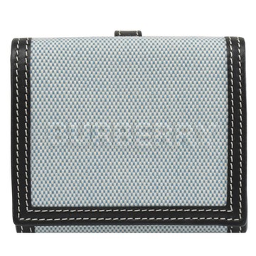 BURBERRY 巴寶莉  LUNA 浮雕LOGO質感帆布拼接釦式零錢短夾(黑邊)