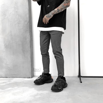 【AMERO】男裝 女裝 彈力素色九分褲 鬆緊褲頭