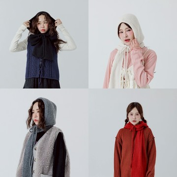 QUEENSHOP_F女裝 素面綁繩連帽針織圍巾 五色售  現+預 【07010475】