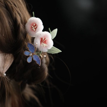 森系仙美仿絨花兒童簪子發飾 國風公主lolita頭飾丸子頭蝴蝶發簪 z803