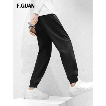 運動褲男大碼純色束腳褲春秋百搭寬松休閑長褲子針織純棉學生衛褲