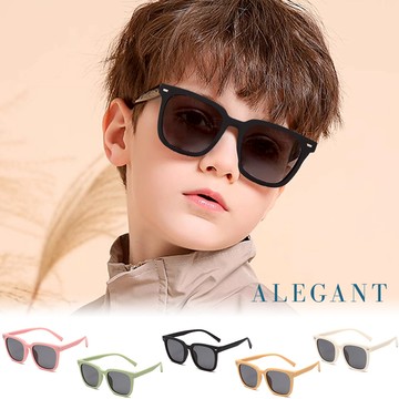 自然時尚兒童專用輕量矽膠彈性UV400太陽眼鏡│ 方框偏光墨鏡 水鷺白590