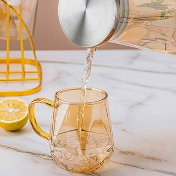 FOREVER 耐熱玻璃鑽石紋把手水杯300ml 4入組 - 鐵灰