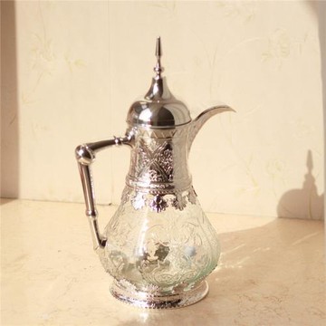 復古雕花銀色冷水壺涼水壺果汁飲料壺中古風浮雕壺