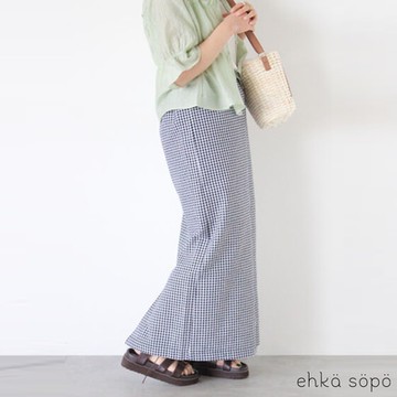 ehka sopo  格紋後鬆緊開岔長裙