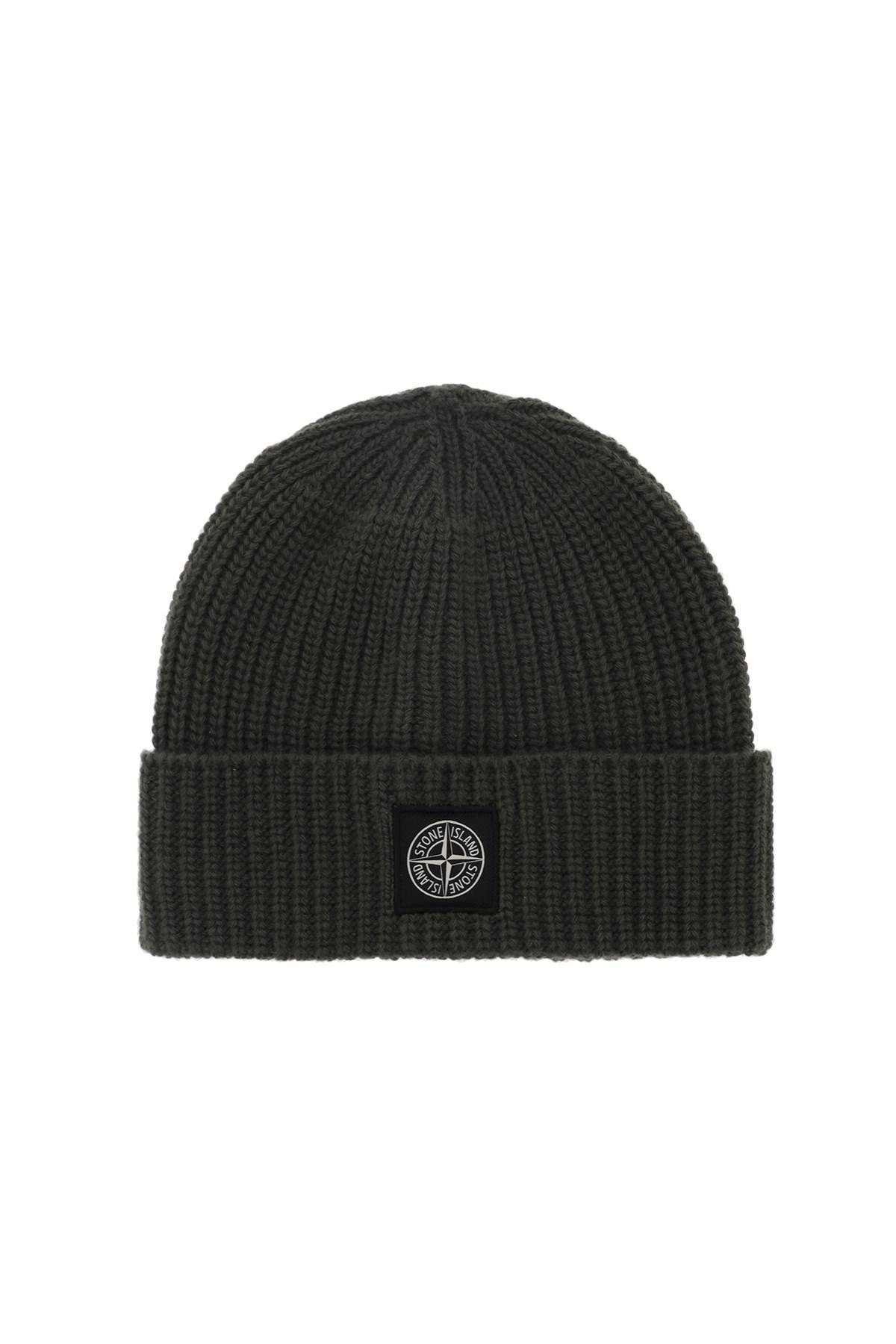 STONE ISLAND Logo patch beanie cap