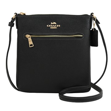 COACH 經典馬車LOGO荔紋皮革斜背包.黑