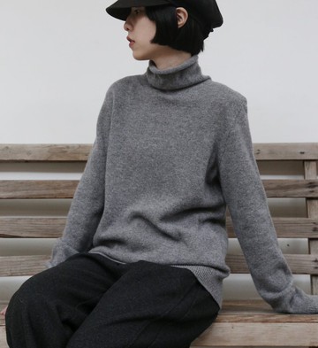 100%純羊毛顯瘦高領針織毛衣 灰色 251120-2