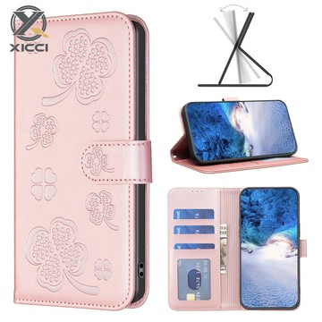 XICCI 翻蓋手機殼適用於 IPhone 16/16 Pro/16 Plus/16 ProMax 手機殼四葉草壓紋皮套