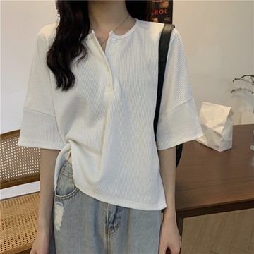 針織短袖別致上衣女打底衫夏季新款寬松短褲復古美式t恤ins潮