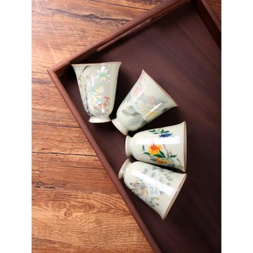 秘黃汝窯芙蓉聞香杯主人杯中式陶瓷茶具茶盞汝瓷茶杯復古單品茗杯