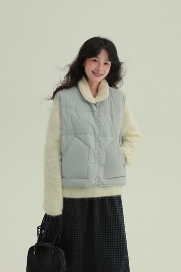 2顏色 暖氣 搖粒絨翻領羽絨馬甲 秋冬保暖休閒百搭馬夾