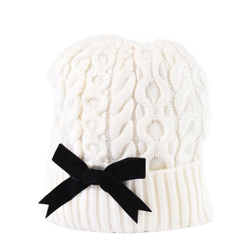 KATE SPADE 專櫃款 天鵝絨蝴蝶結針織帽-奶油白