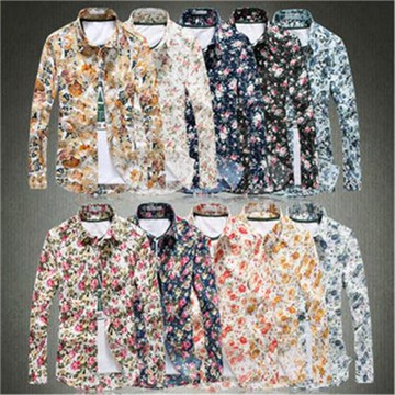 休閑碎花襯衣長袖潮流個性花紋印花襯衫男加絨加厚花哨打底寸衫潮