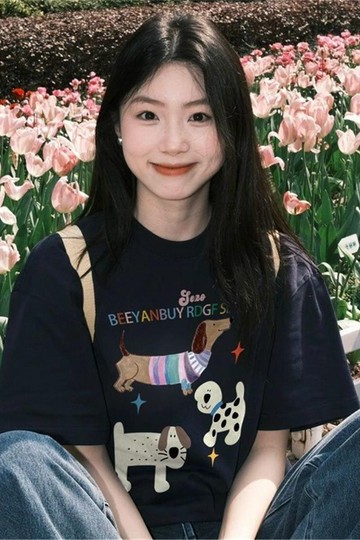100%純棉潮牌印花美式設計T恤夏季ins短袖新款百搭小狗上衣外穿潮
