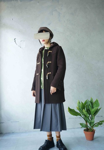 尋寶古著-英國製深棕London Tradition牛角釦格紋連帽大衣