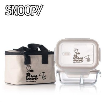 史努比玻璃飯盒保鮮可微波爐加熱上班族餐盒帶蓋學生分隔型便當碗