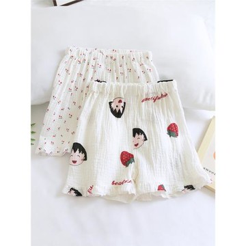 女童睡褲夏純棉起皺紗布薄款家居褲ins清新女孩全棉寶寶親子短褲