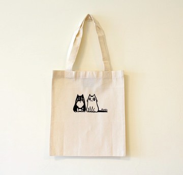 B5簡便棉布環保袋-阿喵黑丸在一起