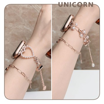 愛心珍珠&天秤珍珠不鏽鋼錶帶 適用Apple Watch S1~8代 替換錶帶 iWatch 手錶帶 Unicorn