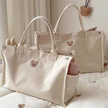 【米蘭精品】現貨+預購 帆布側背包肩背包托特包帆布包波士頓包媽媽包隨身大容量包-刺繡女包包74me31