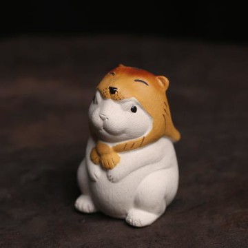紫砂白泥虎頭兔茶寵兔年吉祥生肖擺件家居茶玩卡通小擺設送禮茶具