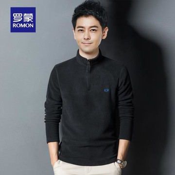 羅蒙搖粒絨衛衣男士秋冬季加絨厚款修身半高中立領拉鏈抓絨外套男