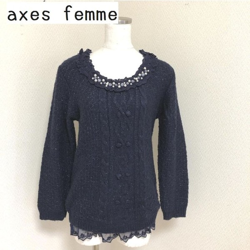 セール Axes Femme アクシーズファム パール レース ラメニット ネイビー 通販 Lineポイント最大0 5 Get Lineショッピング