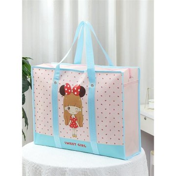 卡通女孩加厚無紡布袋棉被衣物印花收納袋折疊便攜旅行購物手提袋