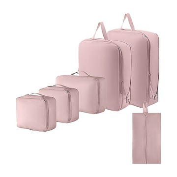 機能抗皺壓縮旅行收納袋組 6個  L衣物袋32 x 22 x 10cm + M衣物袋24 x 18 10cm 2個+ L壓縮袋40 x 30 x 10cm + M壓縮袋34 x 26 x 10cm + 鞋袋40 x 22cm  粉色