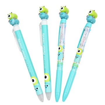 hM PLUS Disney 迪士尼 造型原子筆套組 怪獸電力公司  大眼仔&毛怪款 藍色 + 綠色  4支