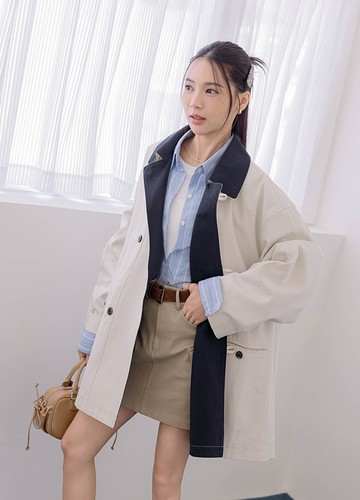 MIU風女孩撞色外套