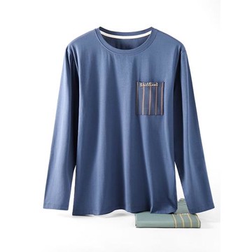 男士睡衣單件上衣長袖莫代爾冰絲棉綢春秋t恤打底汗衫夏季家居服