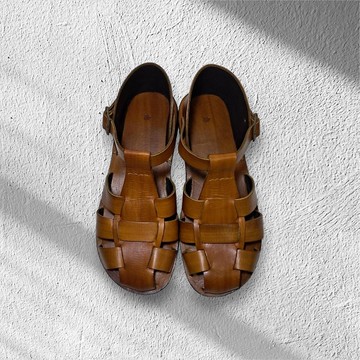 男款手工皮革包頭涼鞋 | 復古漁夫風格鞋款