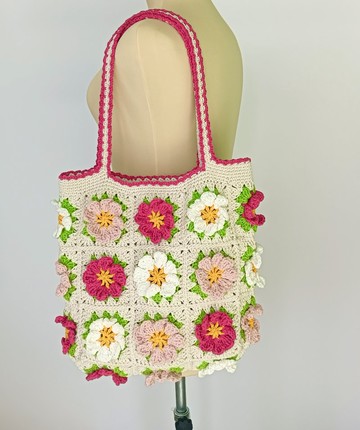 水洗繩編織包 Granny Square 花朵造型