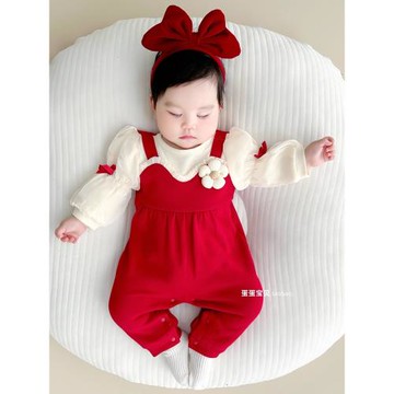 女嬰兒衣服寶寶春裝連體超萌公主滿月百天周歲禮服抓周開春季外出