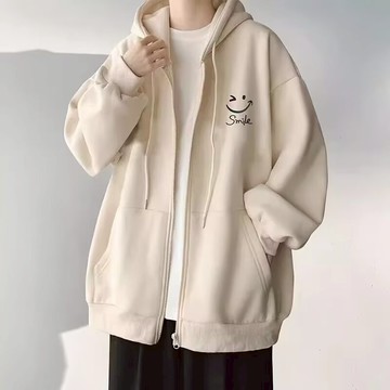 開衫外套男 美式潮牌 秋冬季 新款 加絨 寬鬆 休閒 連帽衛衣 情侶款 百搭 拉鏈夾克上衣（JYK33）【壹號站】